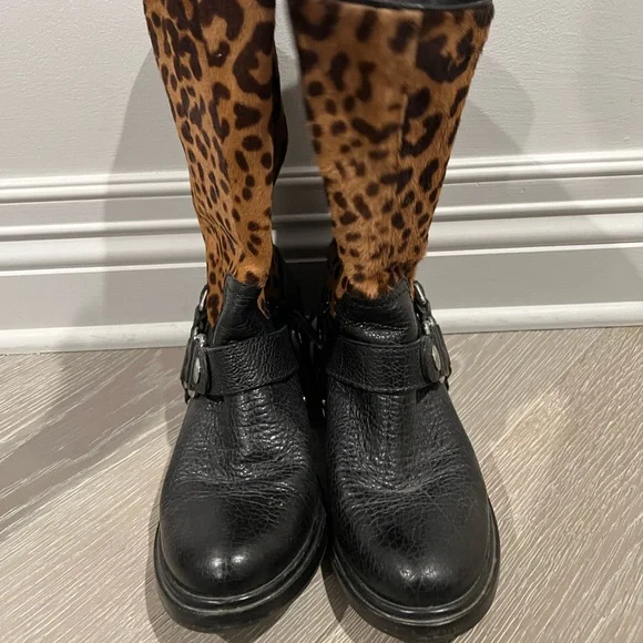 Miu Miu Leopard Motorcycle Biker Boots 38 1/2 - Picture 3 of 13